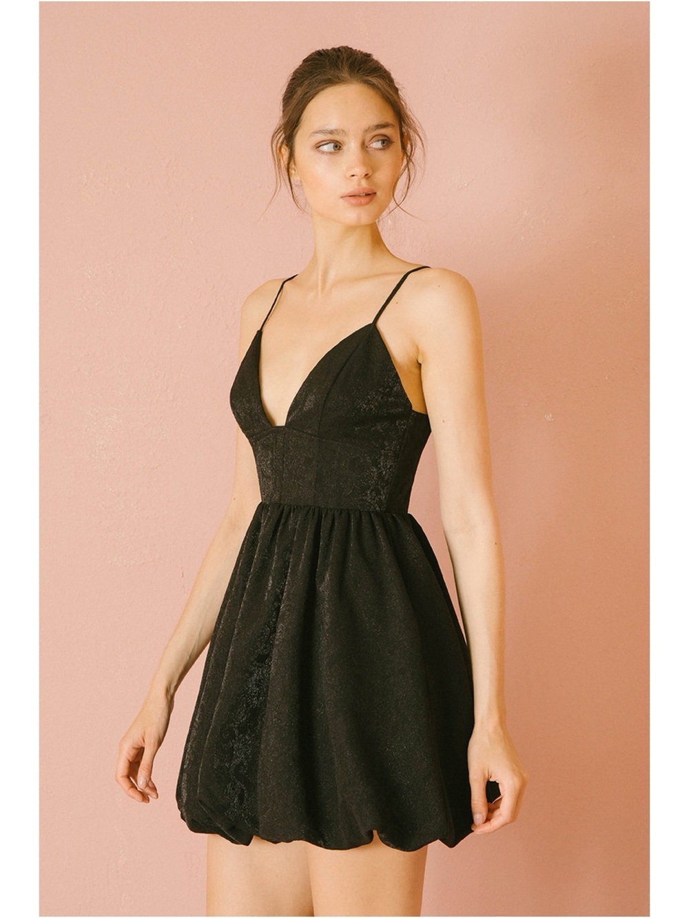 NWT Storia Black Jacquard Plunging V-Neck Bubble Mini Dress Size XS